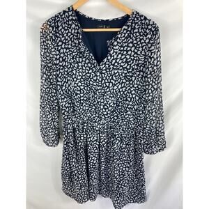 Club Monaco V Neck Long Sleeve Blue White Dress Size 8